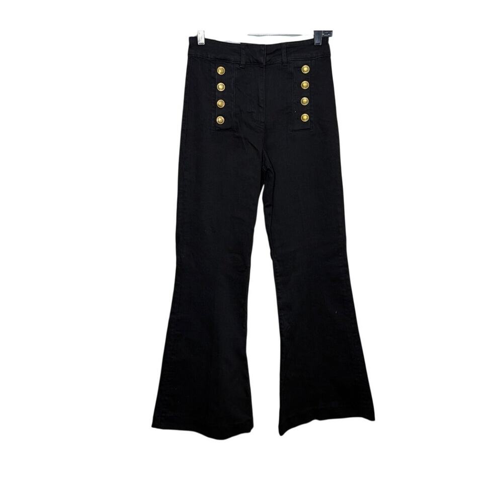 REISS Athena High Rise Flare Jeans Black Denim Womens Size 28 NWT Sailor Button